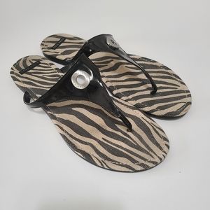 Cole Haan Tabitha Zebra Pattern‎ Black Patent Leather Thong Sandal 7.5